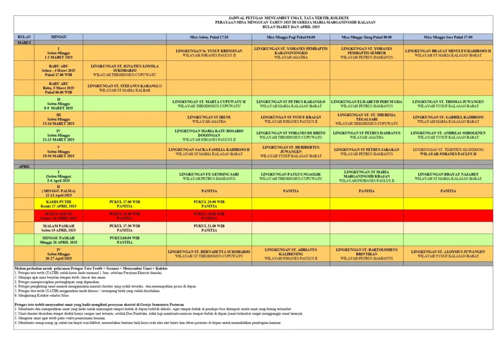 Jadwal Tata Terbit Paroki Kalasan